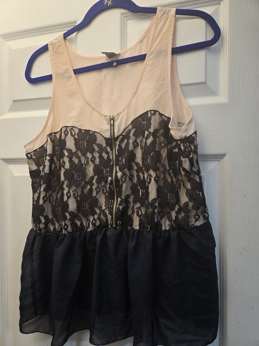 NWOT Charlotte Russe Pastel Pink &  Black Lace Peplum Tank